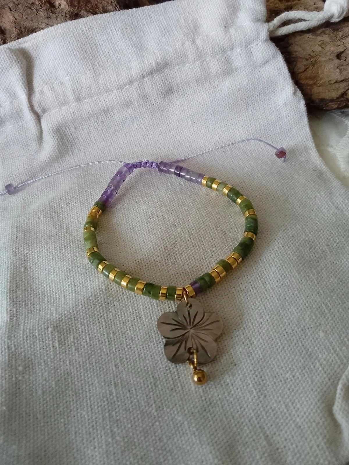 Bohemien armband met natuurlijke bloem en stenen – photo 3